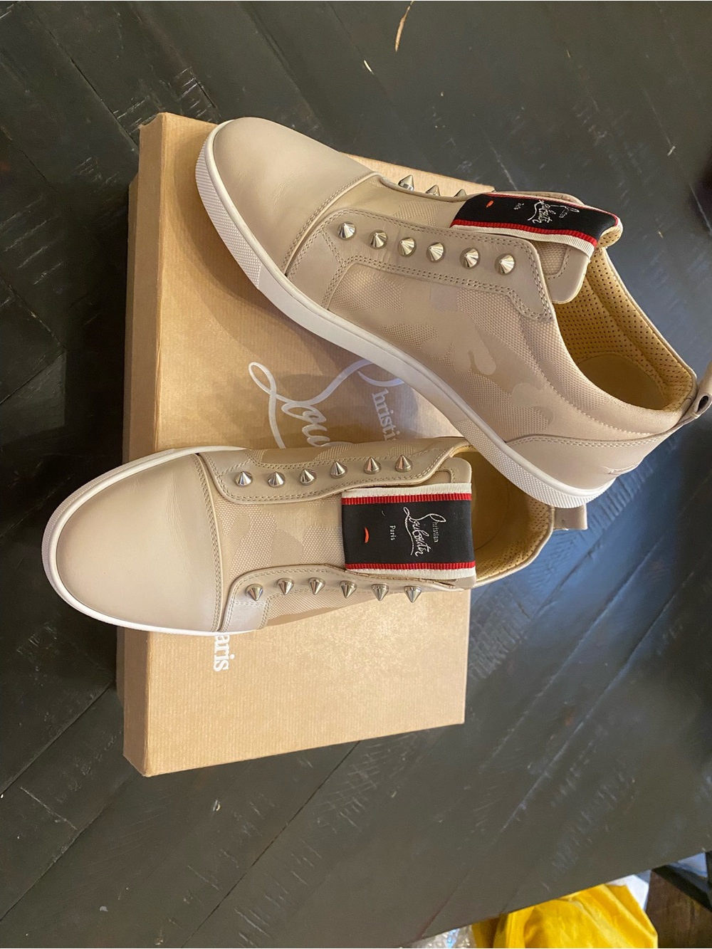 Christian Louboutin Men’s Beige Low-Top Studded Sneakers